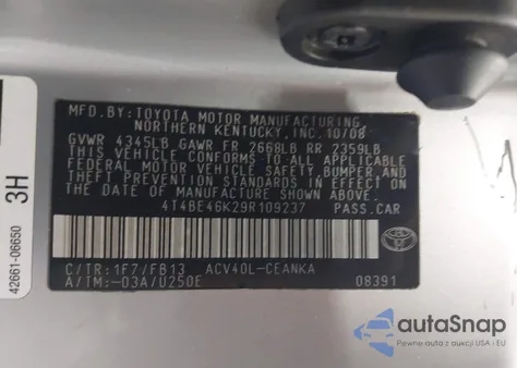 2009 Toyota Camry Le из США, поврежденный, VIN 4T4BE46K29R109237